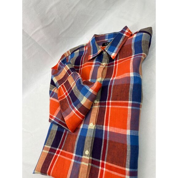 Lauren Ralph Lauren Women's Wide Cropped Gingham Linen Shirt LG - Picture 5 of 6